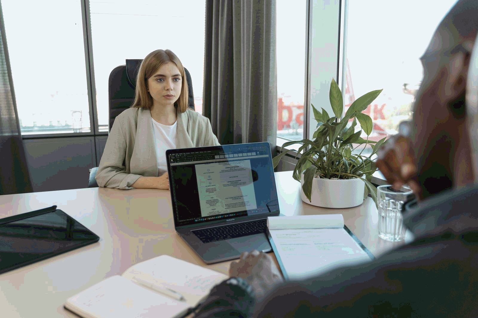 Candidate having a professional job interview in a modern office